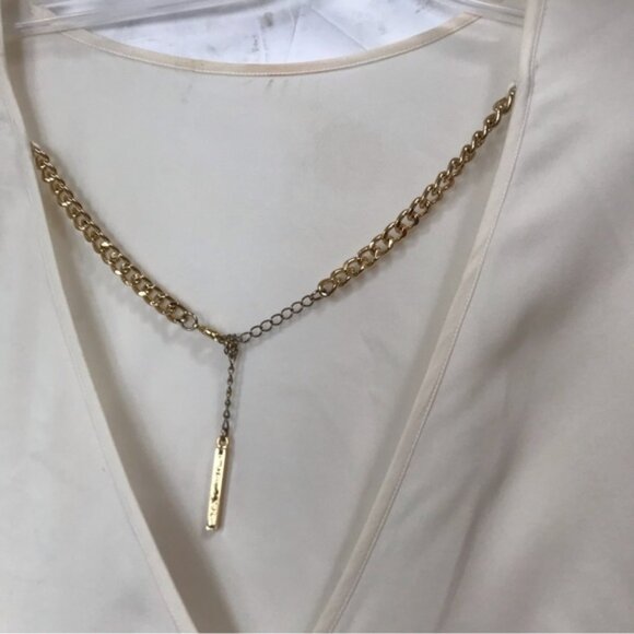 Michael Kors 100% Silk Top Gold Chain Necklace Asymmetrical Sleeveless Drapey M - Picture 9 of 15